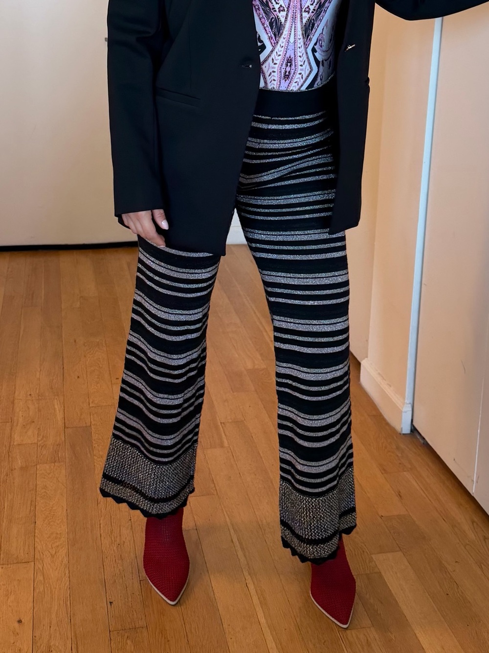 $395 Toccin NY Bloomingdale’s Black Gold Cotton Wool Pants M